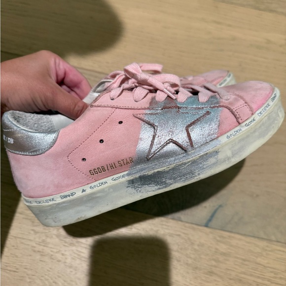 Golden Goose Hi Star Pink and Silver Star Sneakers - Picture 1 of 7